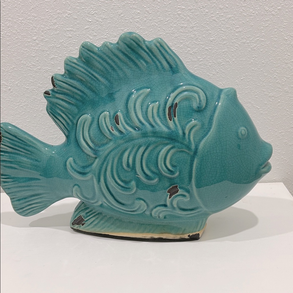Large Turquoise Crackle Glaze Art Decor Ceramic Fish